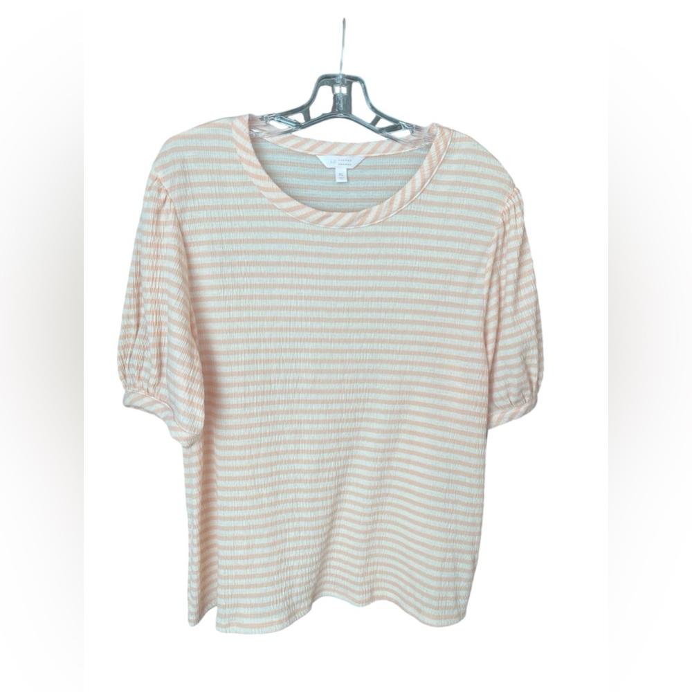 EUC Lauren Conrad Pink and White Striped Shirt Size XL